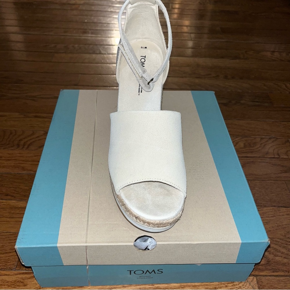 TOMS Marisol Espadrilles Wedge Sandals Natural Cream  & Tan Women’s Size 10 - Picture 5 of 10